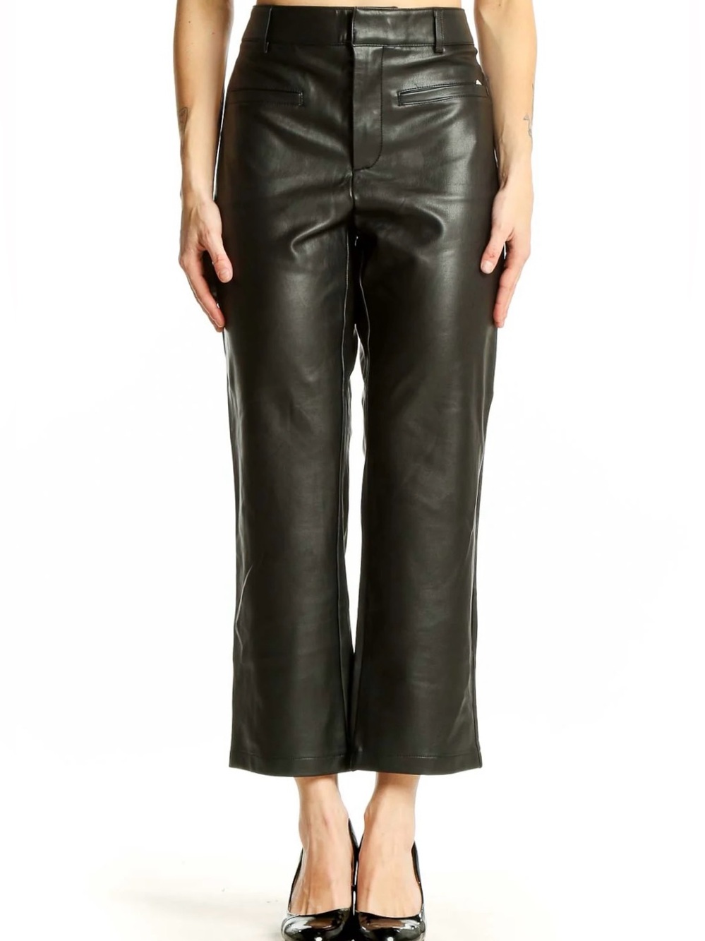 Anthropologie Maeve Black Faux Leather Kick Flare Pants